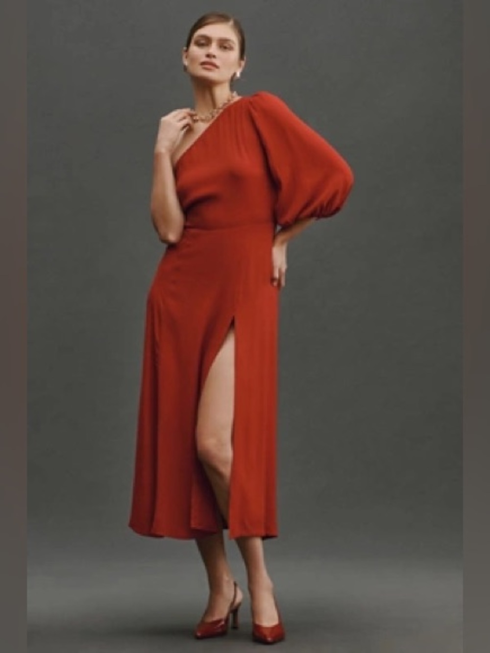 Reformation Lawrence Midi Dress Sz 8 One Shoulder Flowy Midi Evening Cocktail 16
